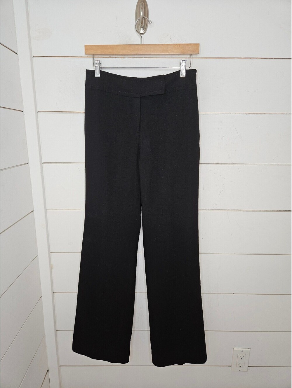 Ann Taylor Audrey size 2 black mid rise straight leg flat front wool dress pants